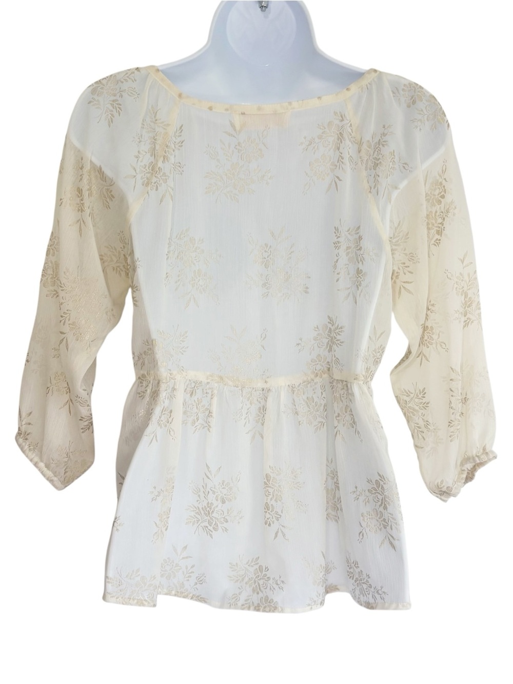 ABERCROMBIE & FITCH Ivory Sheer Babydoll Peasant Blouse Gold Metallic XS - Picture 3 of 7
